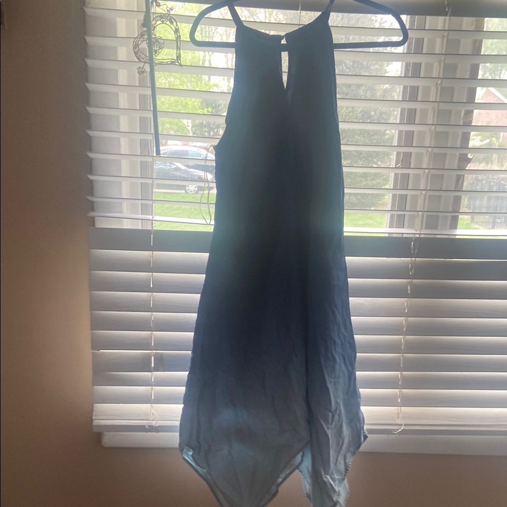 Blue Asymmetrical High-Low Halter Sundress